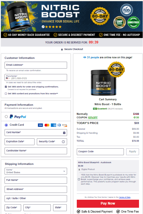 Nitric Boost checkout page